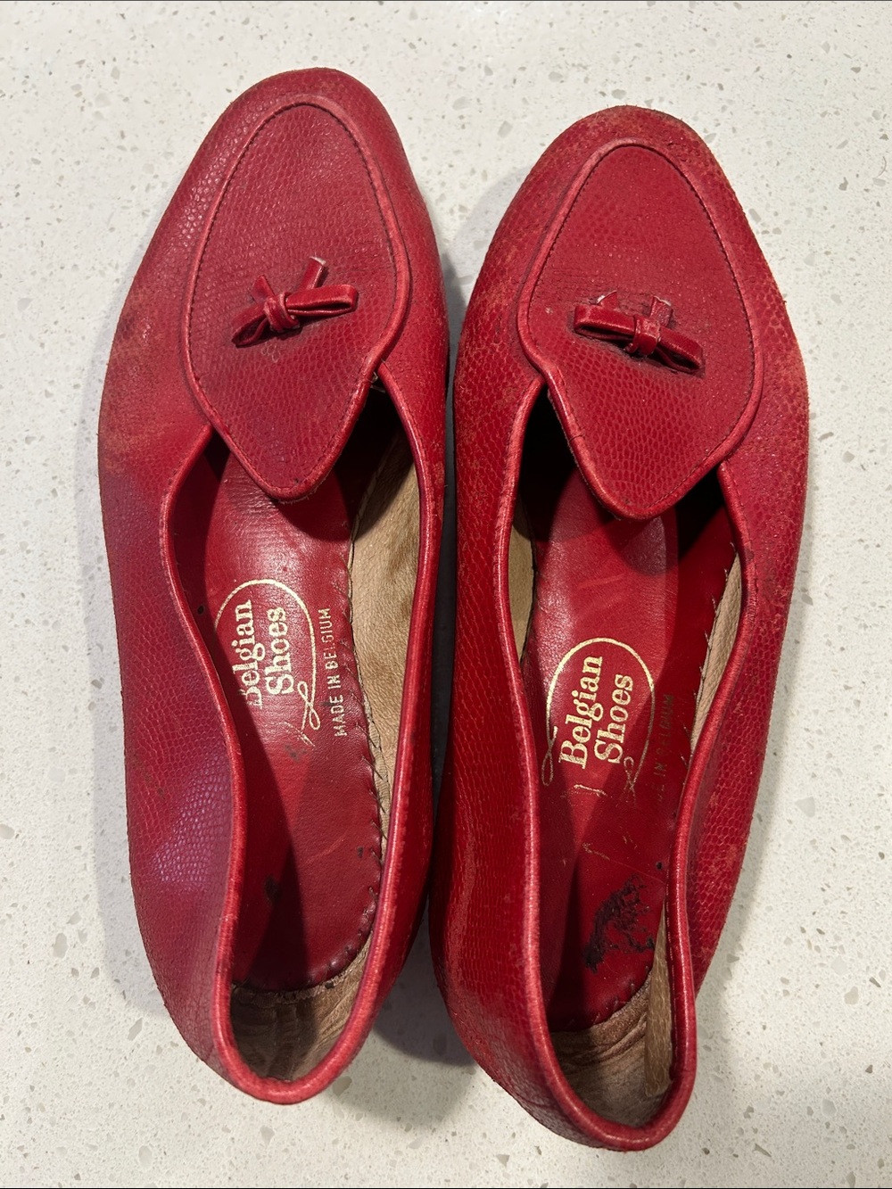 Red Leather and Snakeskin Belgian Loafers